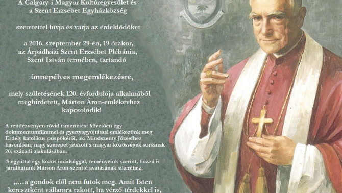 Márton Áron emlékprogramok Calary-ban